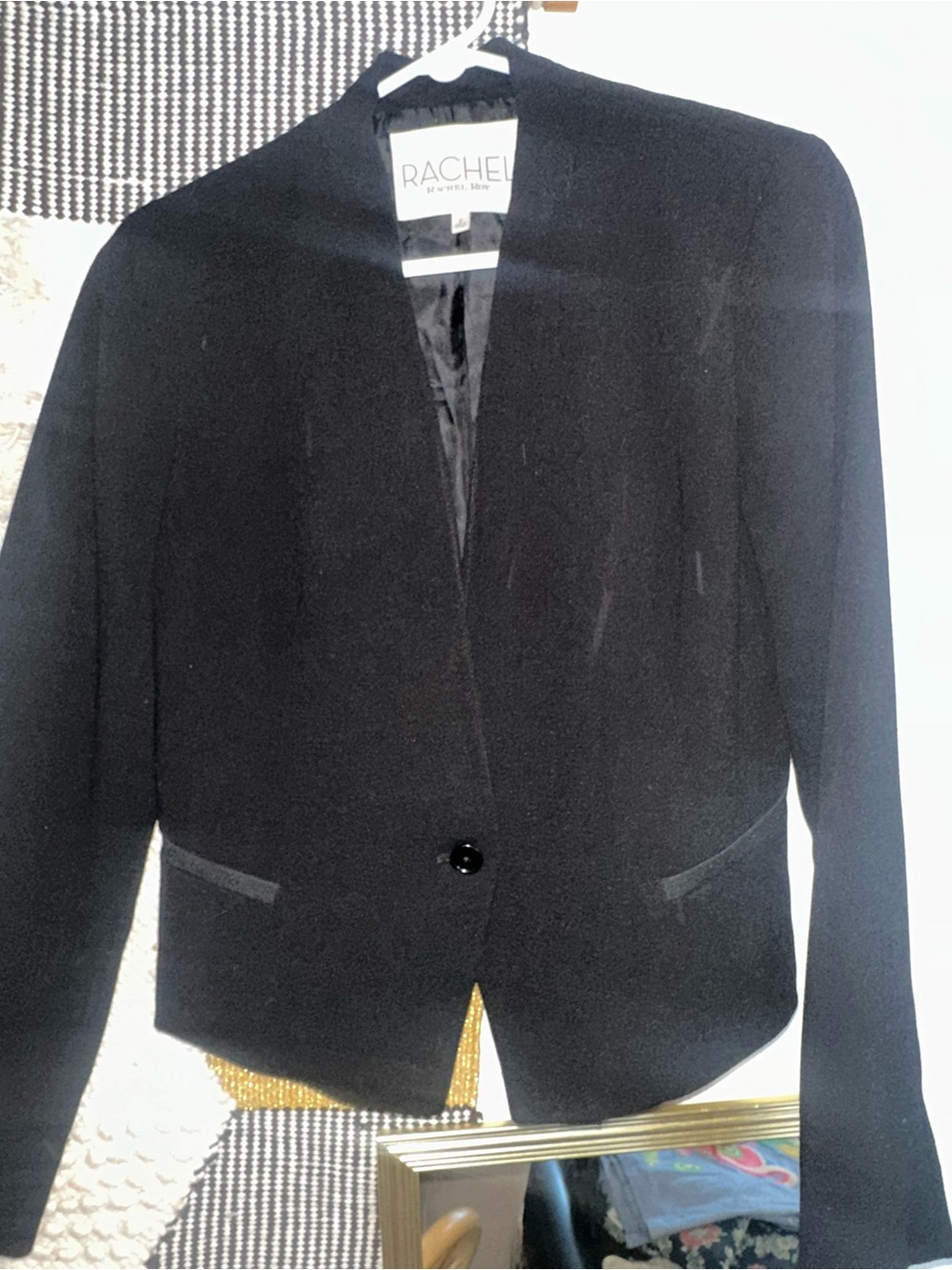 RACHEL Rachel Roy Black Single-Button Notchless Blazer